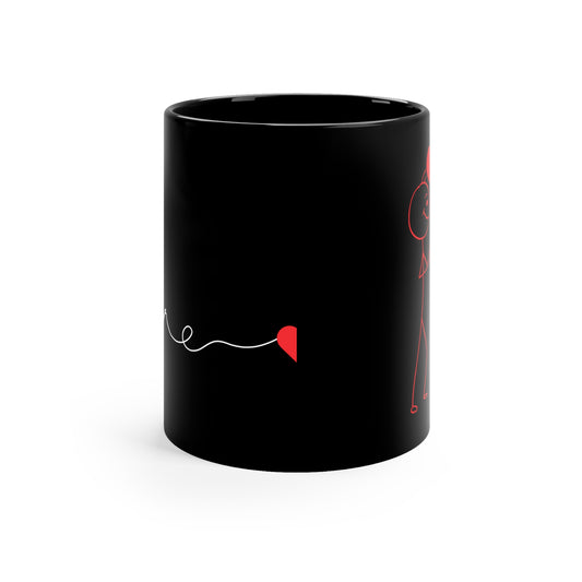 Boy Looking for Girl Heart 11oz Black Mug
