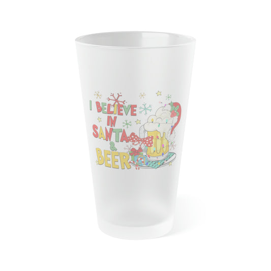 I Believe In Santa & Beer Frosted Pint Glass, 16oz