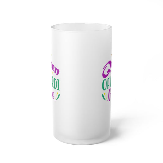 Queen Of Mardi Gras Frosted Glass Beer Mug