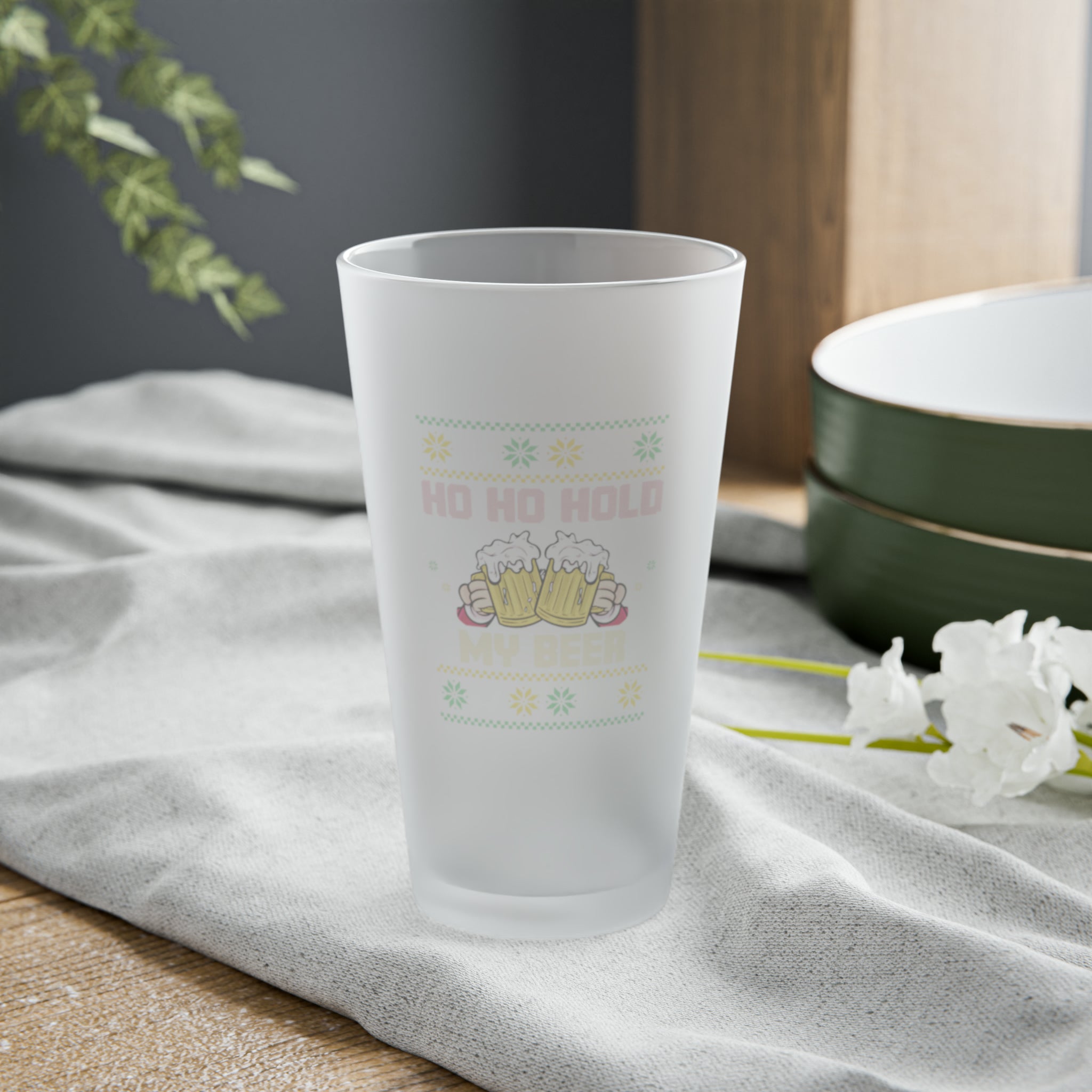 Ho Ho Hold My Beer Frosted Pint Glass, 16oz