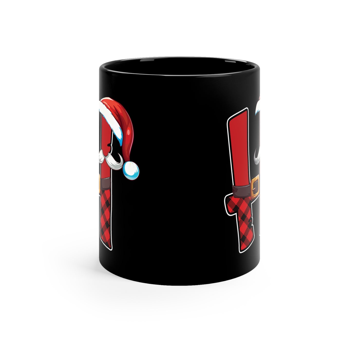 H Santa Initial 11oz Black Mug