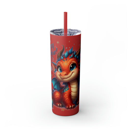 Happy New Year of Dragon Skinny Tumbler with Straw, 20oz