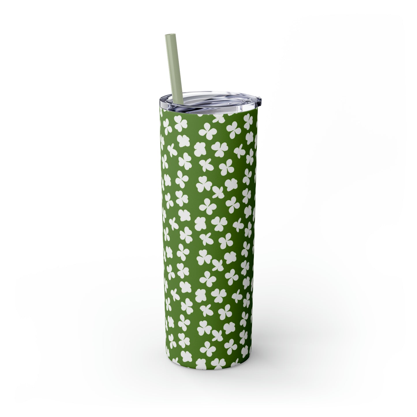 St Patricks Day Clovers Skinny Tumbler with Straw, 20oz