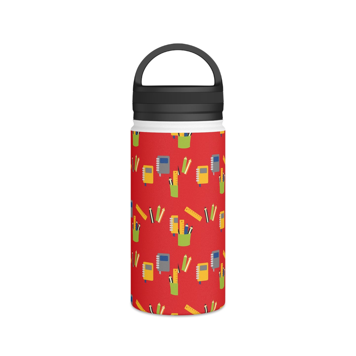 Back To School Books & Pencils Stainless Steel Water Bottle, Handle Lid