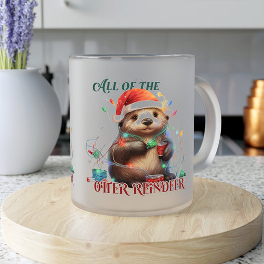 Frosted Glass Mug, Cute Christmas Mug, Otter Themed Holiday Mug, Frosted Mug, Cute Coffee Mug, Holiday Coffee Mug, Frosted Holiday Coffee Mug