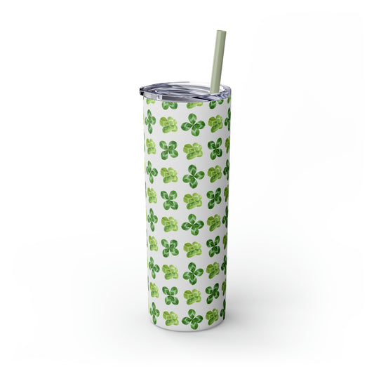 St Patricks Day Clovers Skinny Tumbler with Straw, 20oz