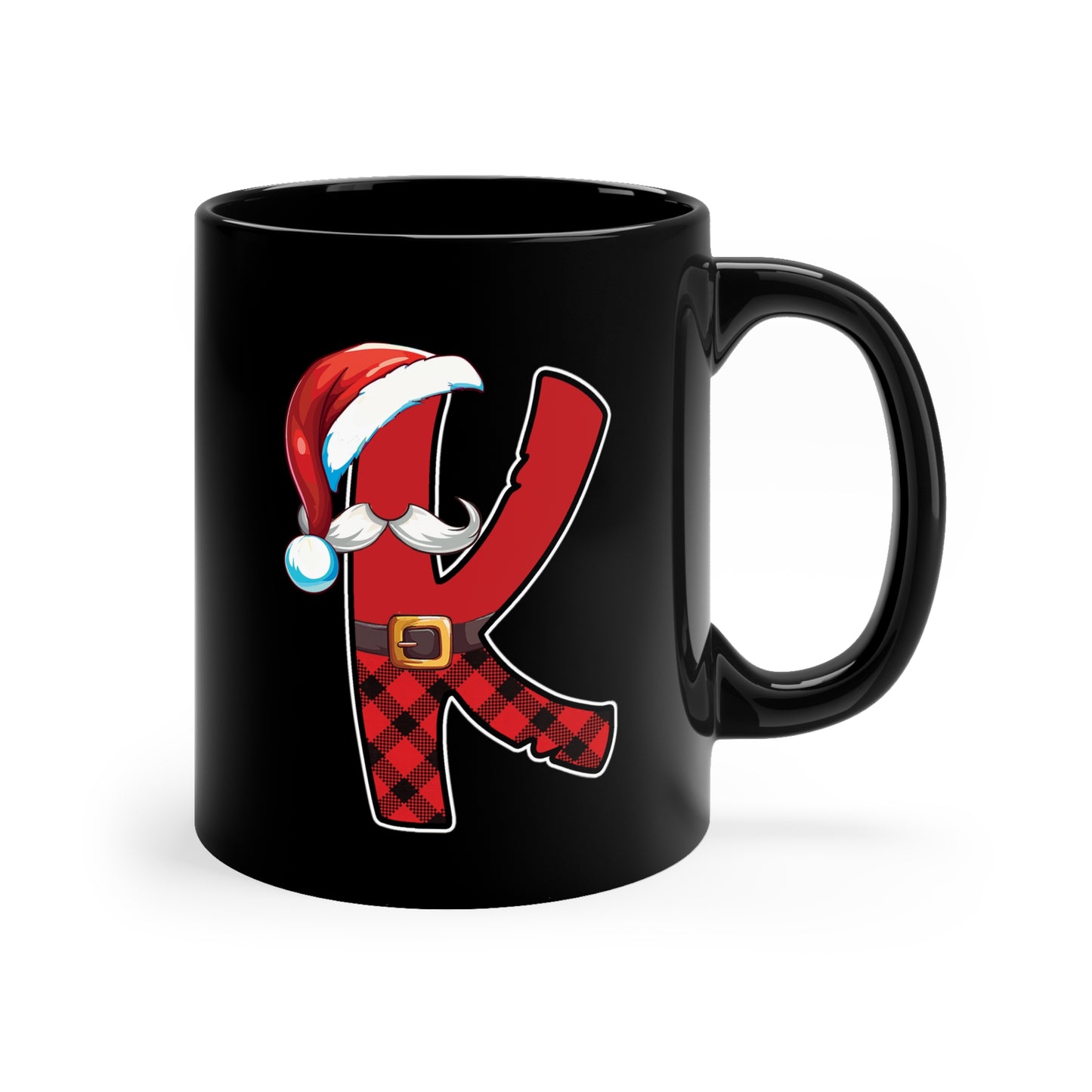 K Santa Initial 11oz Black Mug