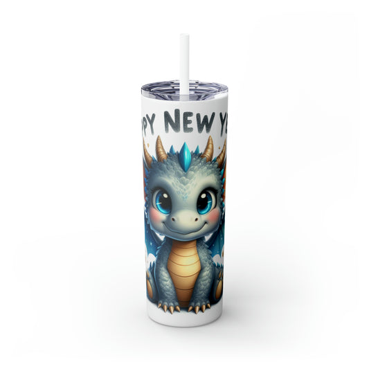 Happy New Year of Dragon Skinny Tumbler with Straw, 20oz