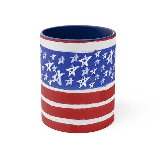 American Flag Themed Accent Coffee Mug, 11oz