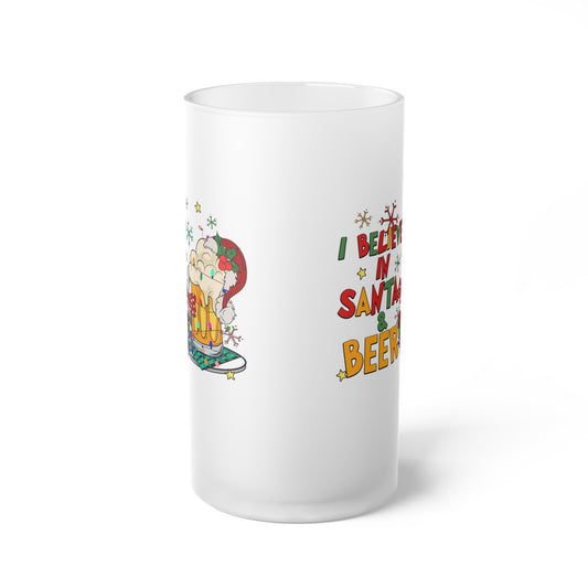 I Believe In Santa & Beer Frosted Glass Beer Mug