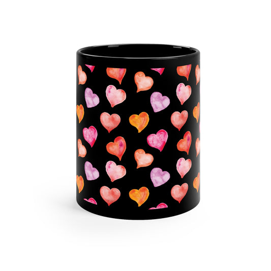 Valentine's Day Hearts 11oz Black Mug