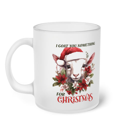 Frosted Glass Mug, Cute Christmas Mug, Goat Themed Holiday Mug, Frosted Mug, Cute Coffee Mug, Holiday Coffee Mug, Frosted Holiday Coffee Mug