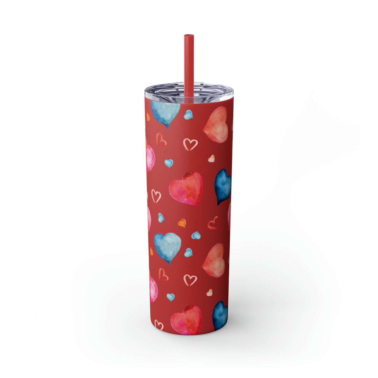 Valentine's Hearts Skinny Tumbler with Straw, 20oz