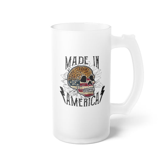 Made In America Skull Frosted Glass Beer Mug