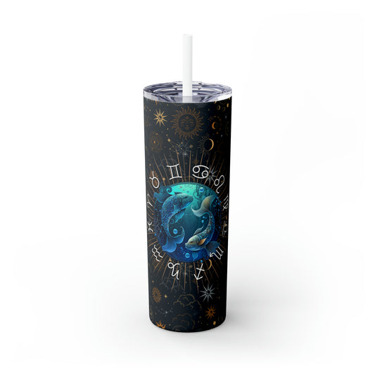 Pisces Zodiac Skinny Tumbler with Straw Astrology Insulated Mug Bridesmaids Gift Bachelorette Party Favor Birthday Gift