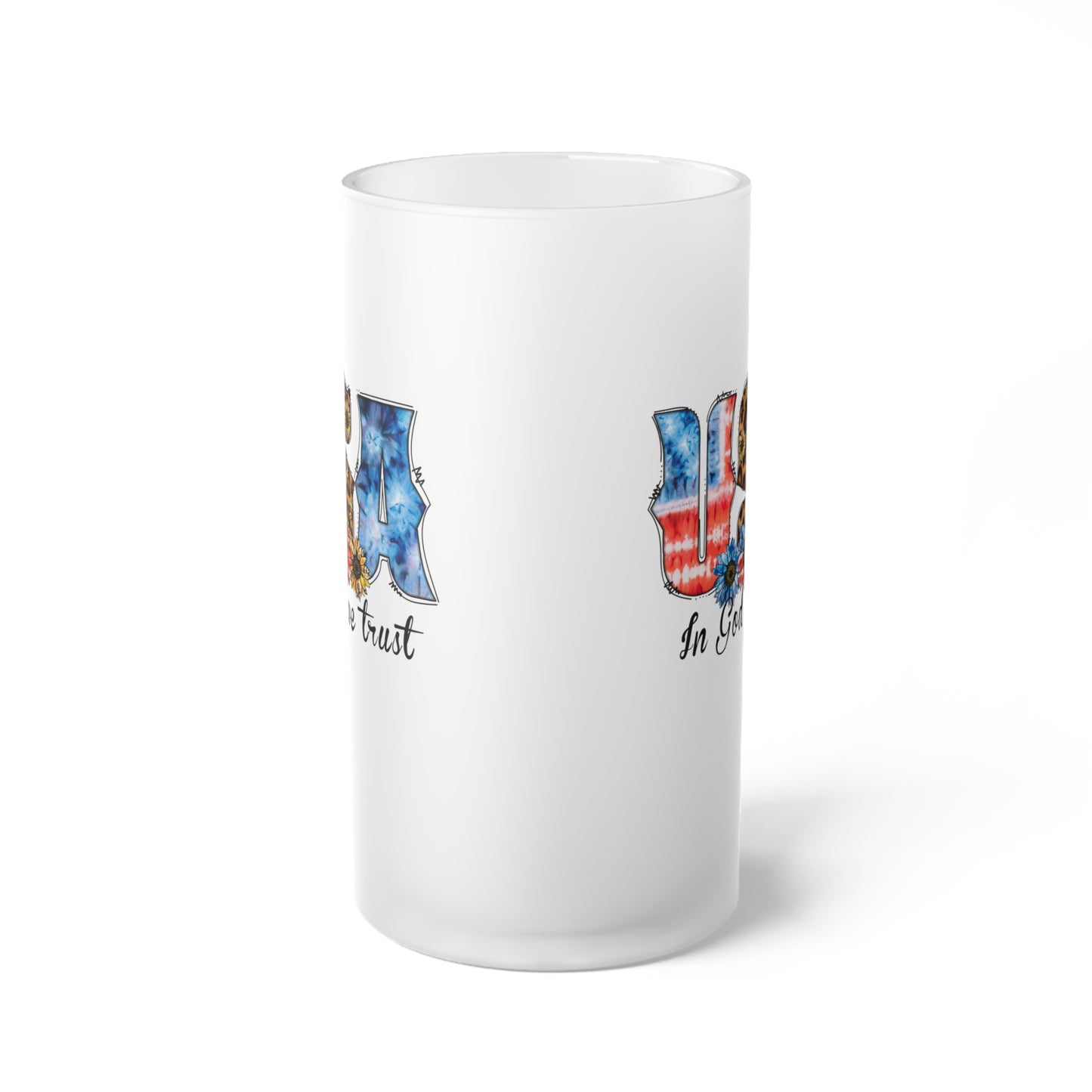 USA In God We Trust Frosted Glass Beer Mug