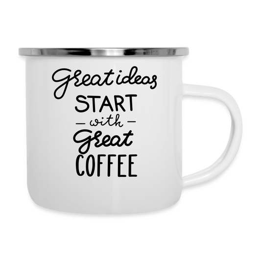 Great Ideas Start with Great Coffee Outdoor Mug - white