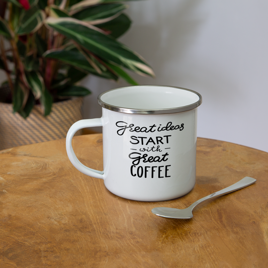 Great Ideas Start with Great Coffee Outdoor Mug - white
