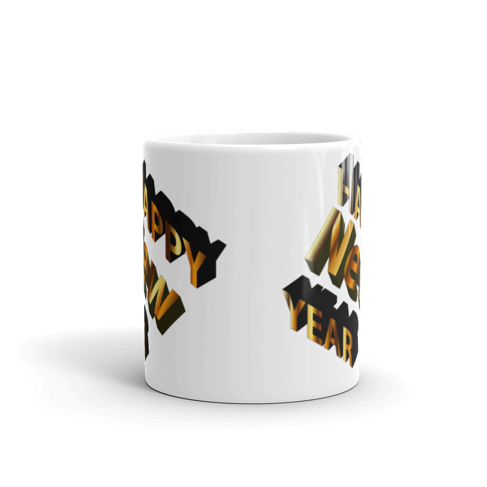 Happy New Year - White glossy mug - 3D Black & Gold
