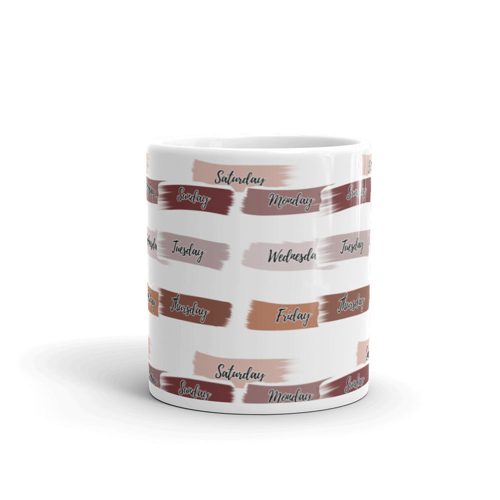 Days of the Week Stickers in Brush Strokes - White glossy mug - National Sticker Day