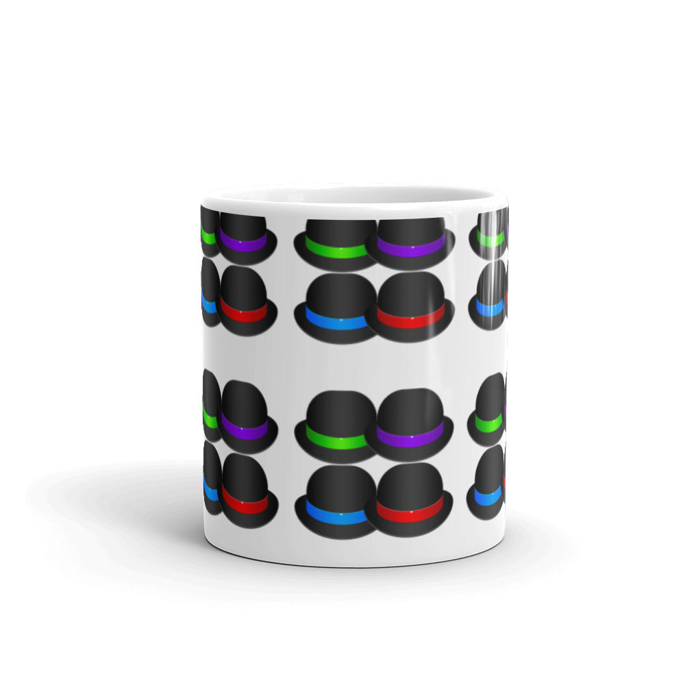 Black Bowler hats - White glossy mug - National Hat Day