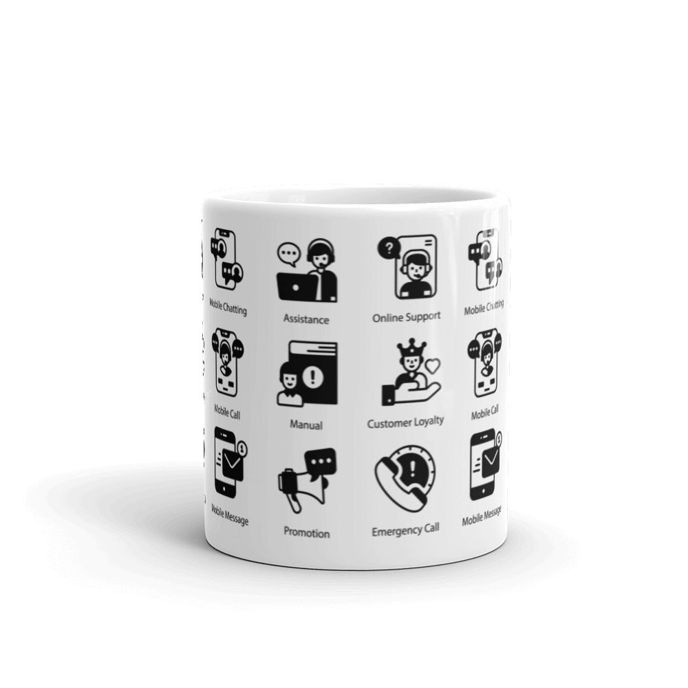 Customer Support Icons in Black - White glossy mug - Get to Know your Customer Day