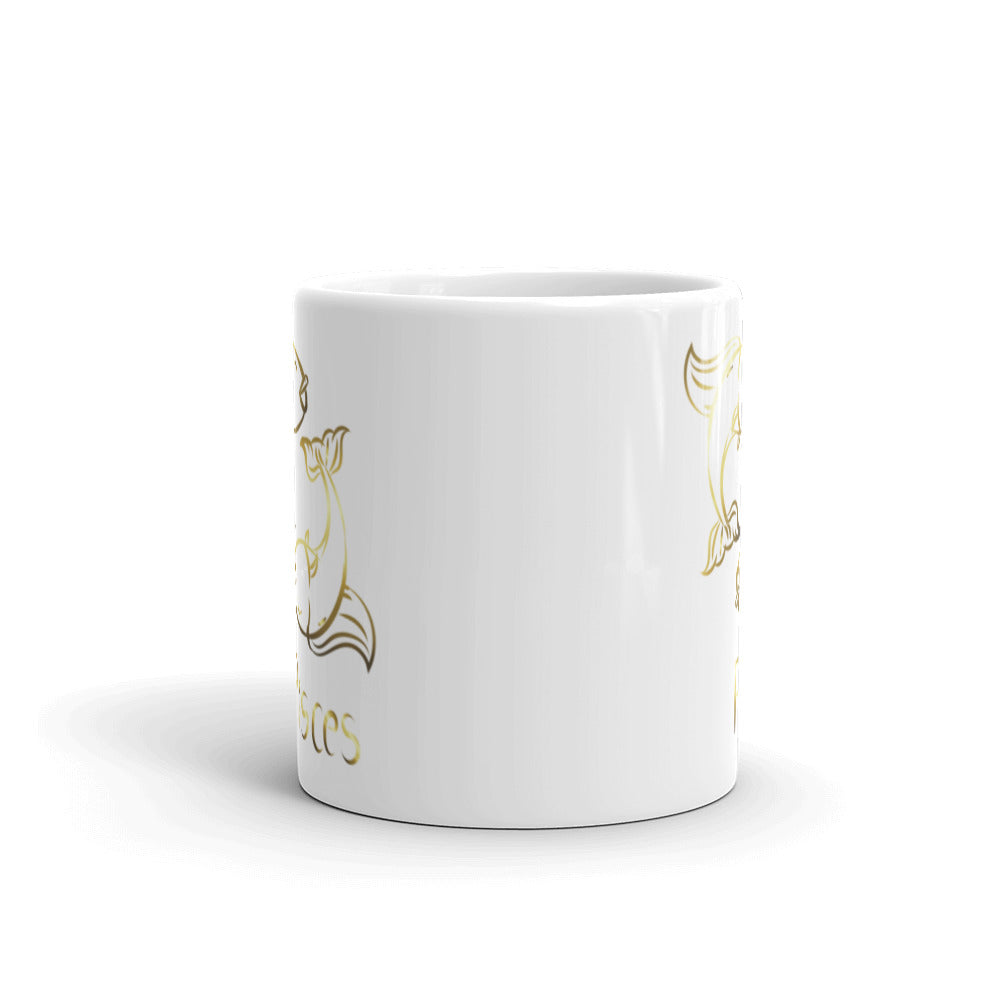 Pisces Zodiac Sign in White & Gold  - White glossy mug