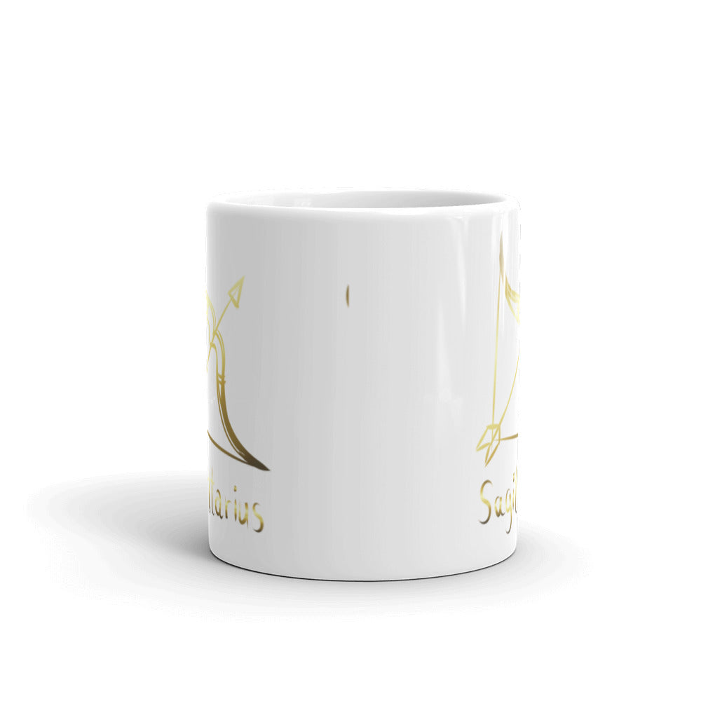 Sagittarius Zodiac Sign in White & Gold - White glossy mug