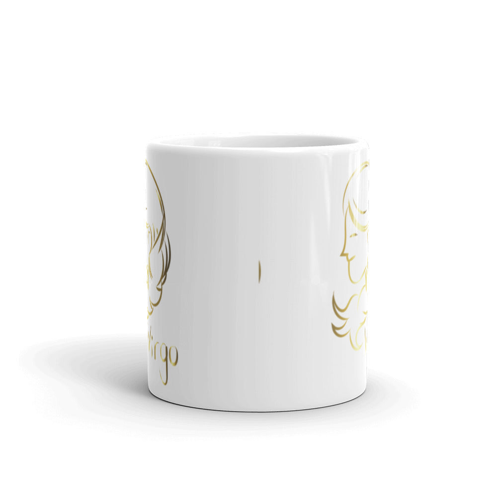 Virgo Zodiac Sign in White & Gold - White glossy mug