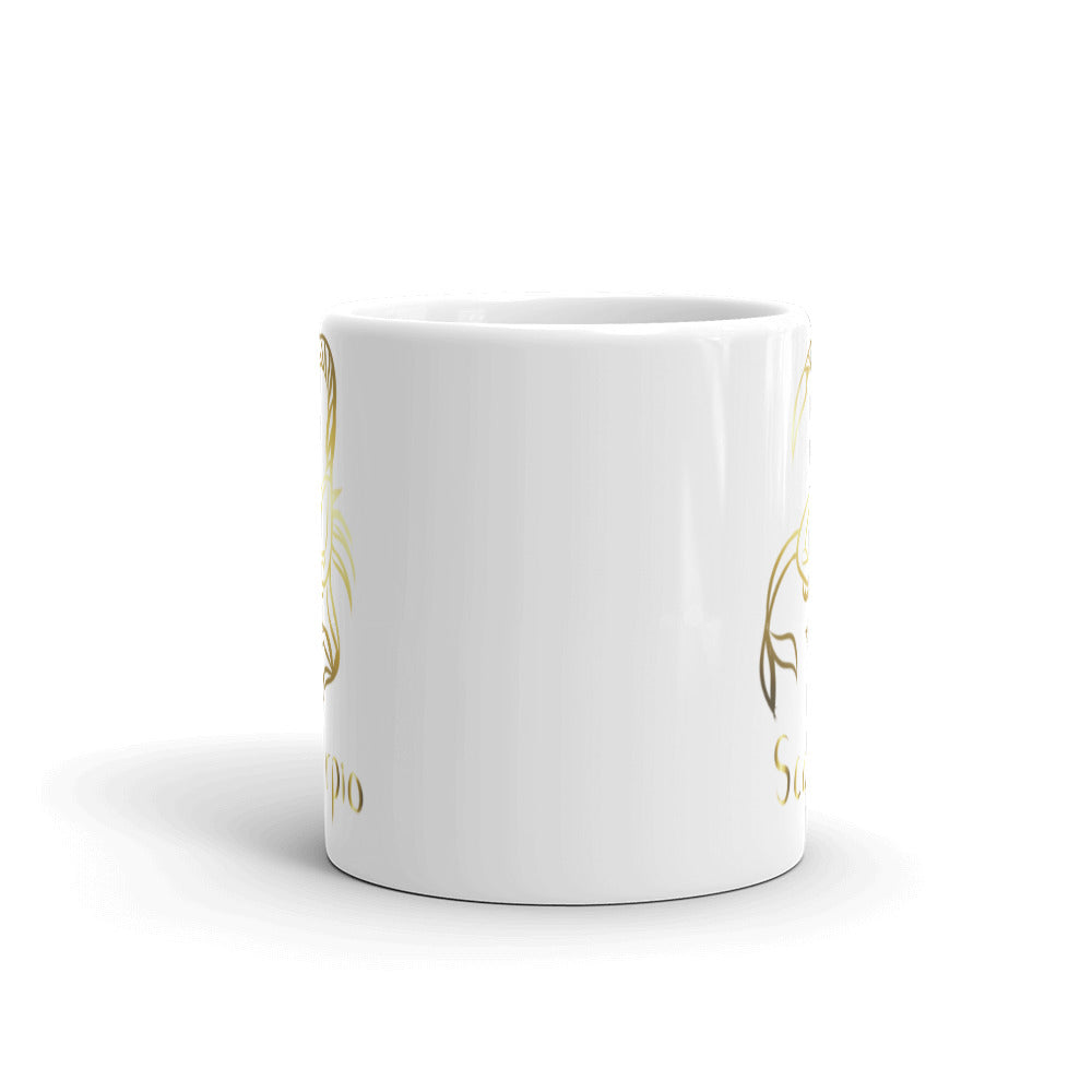 Scorpio Zodiac Sign in White & Gold - White glossy mug