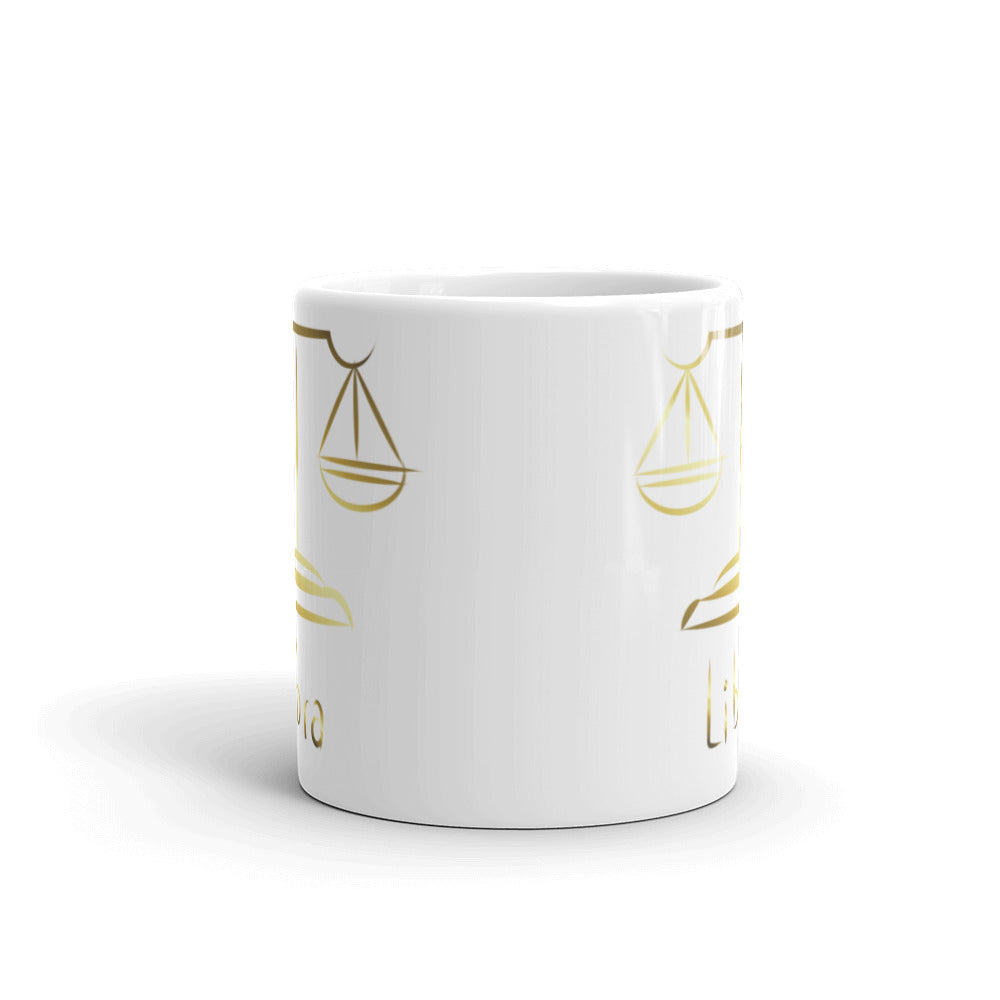 Libra Zodiac Sign in White & Gold - White glossy mug