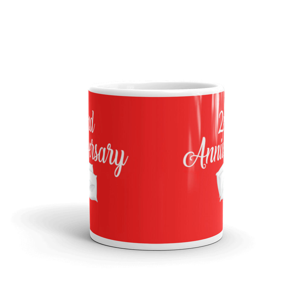 2nd Anniversary in Red & White - White glossy mug