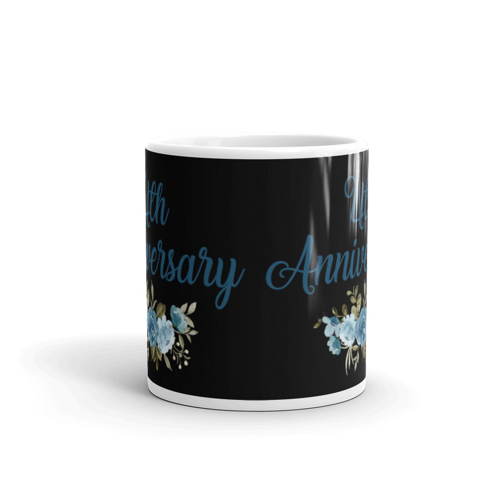 4th Anniversary in Black with Flowers - White glossy mug