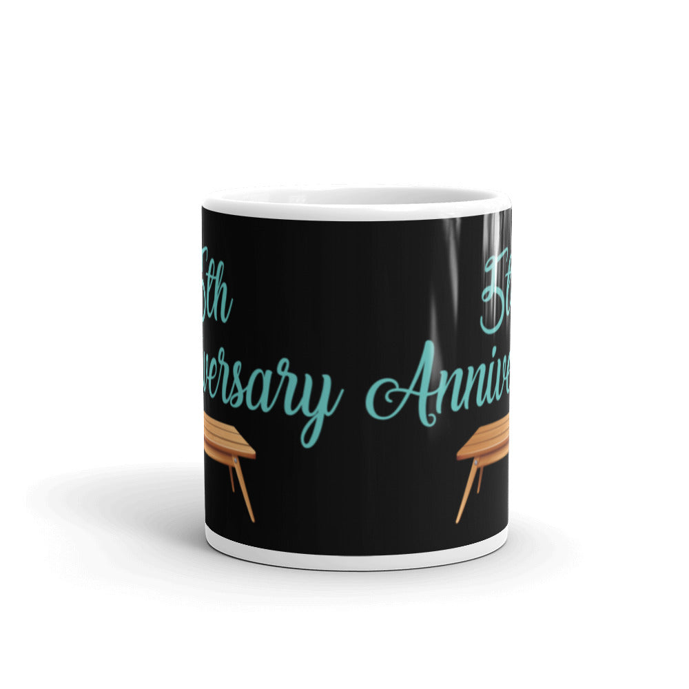 5th Anniversary in Black & Turquoise - White glossy mug