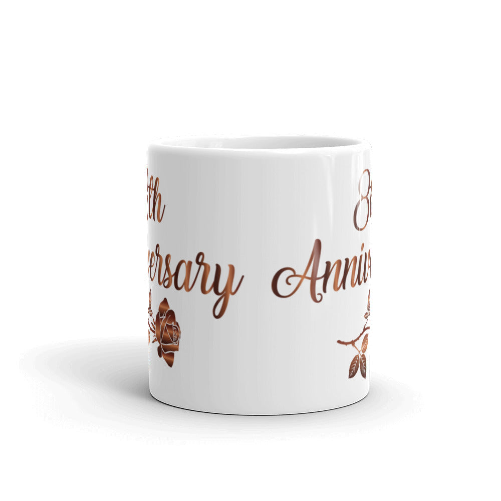 8th Anniversary in White & Bronze - White glossy mug