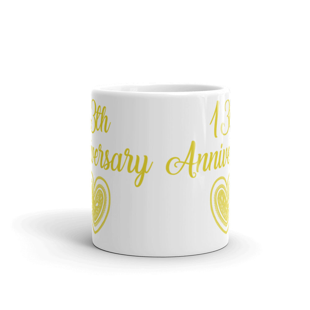 13th Anniversary in White & Gold - White glossy mug