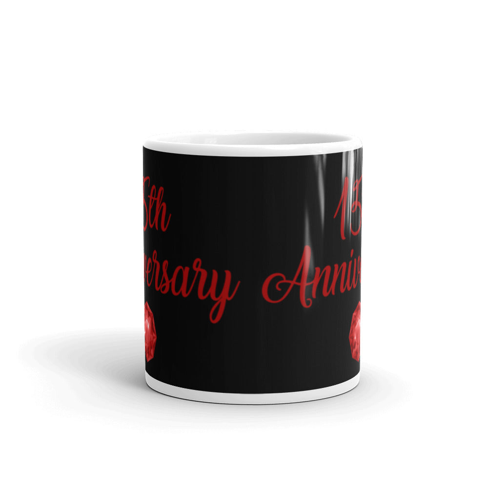 15th Anniversary in Black & Ruby - White glossy mug