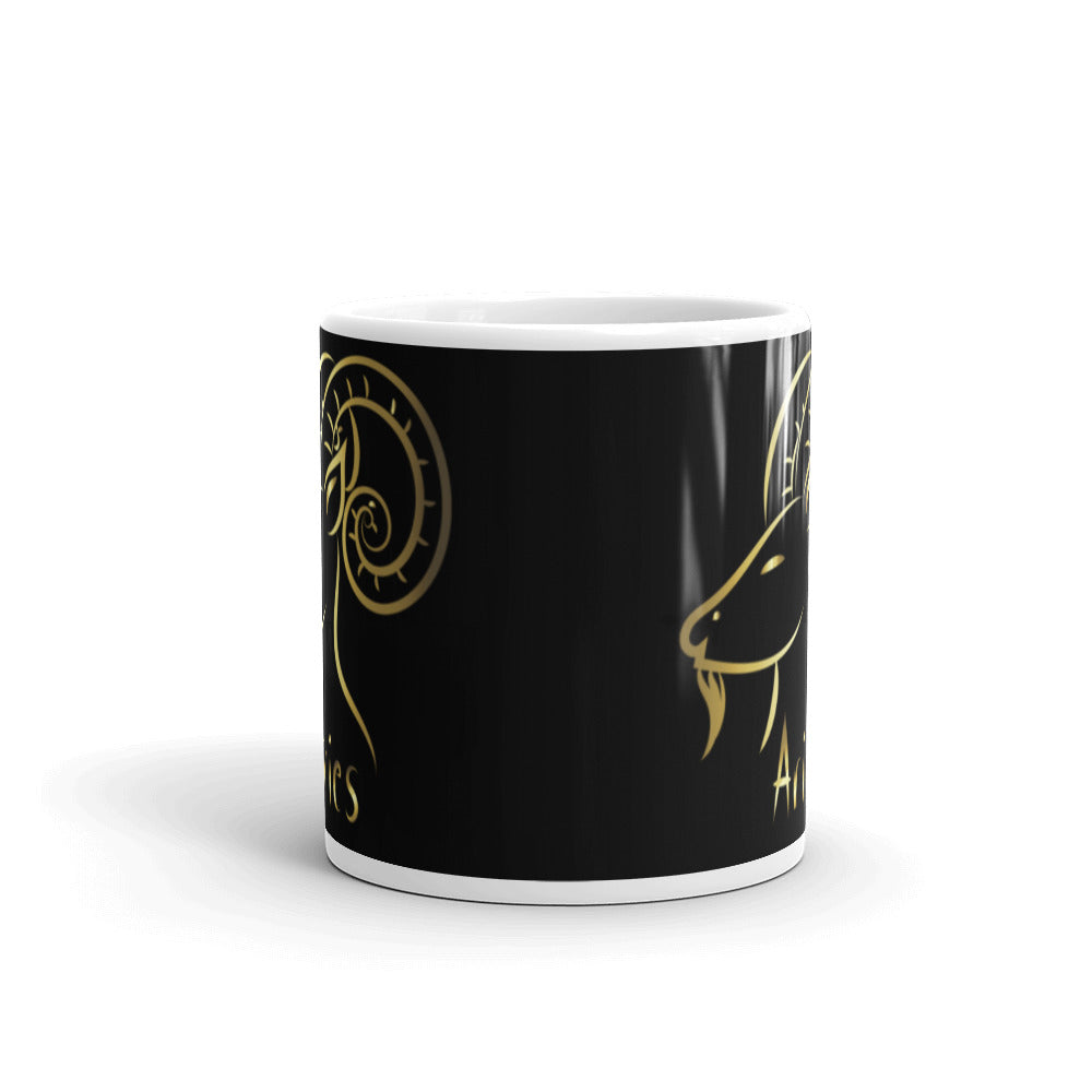 Aries Zodiac Sign  in Black & Gold -  White glossy mug