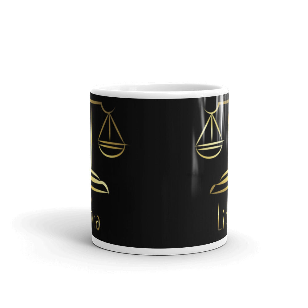 Libra Zodiac Sign in Black & Gold - White glossy mug