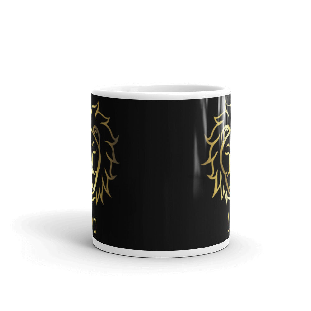 Leo Zodiac Sign in Black & Gold - White glossy mug