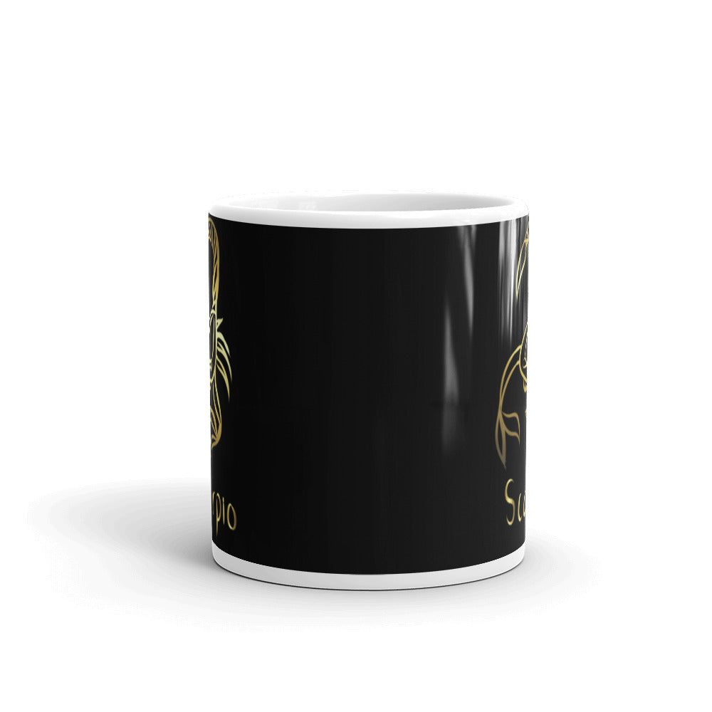 Scorpio Zodiac Sign in Black & Gold - White glossy mug