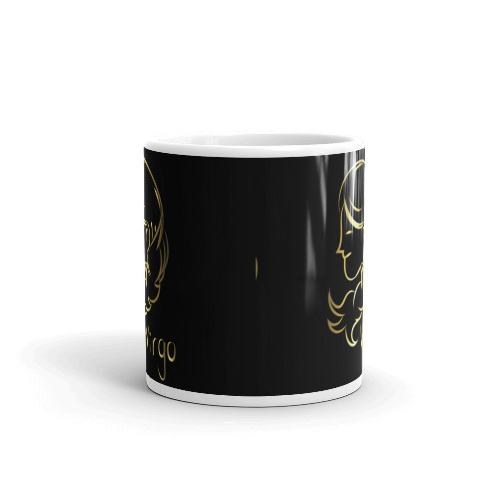 Virgo Zodiac Sign in Black & Gold - White glossy mug