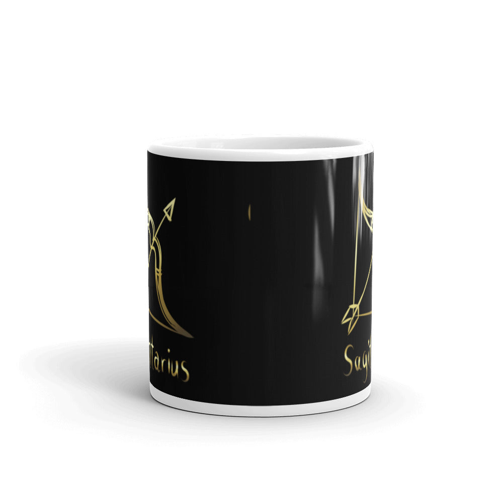 Sagittarius Zodiac Sign in Black & Gold - White glossy mug