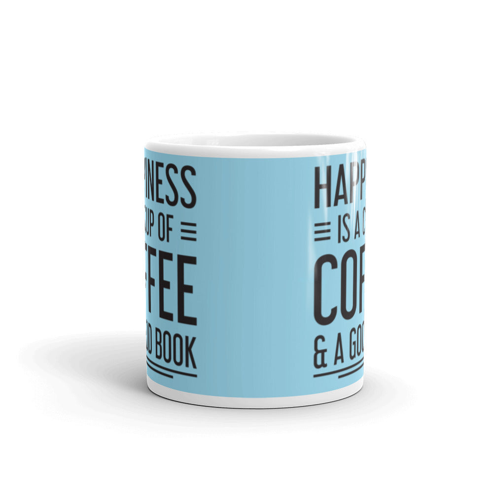 Happiness is a Cup of Coffee & A Good Book (Blue)  - White glossy mug