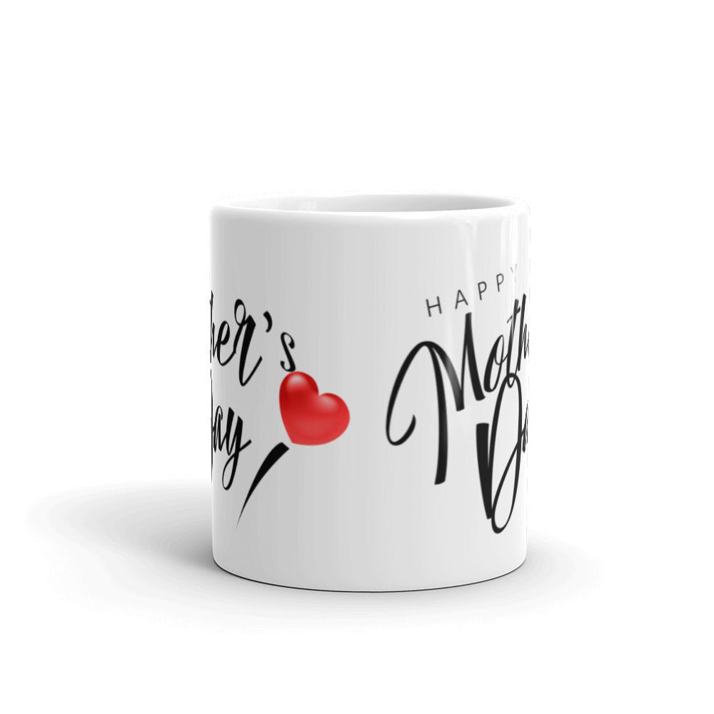 Happy Mothers Day with Red Heart - White glossy mug
