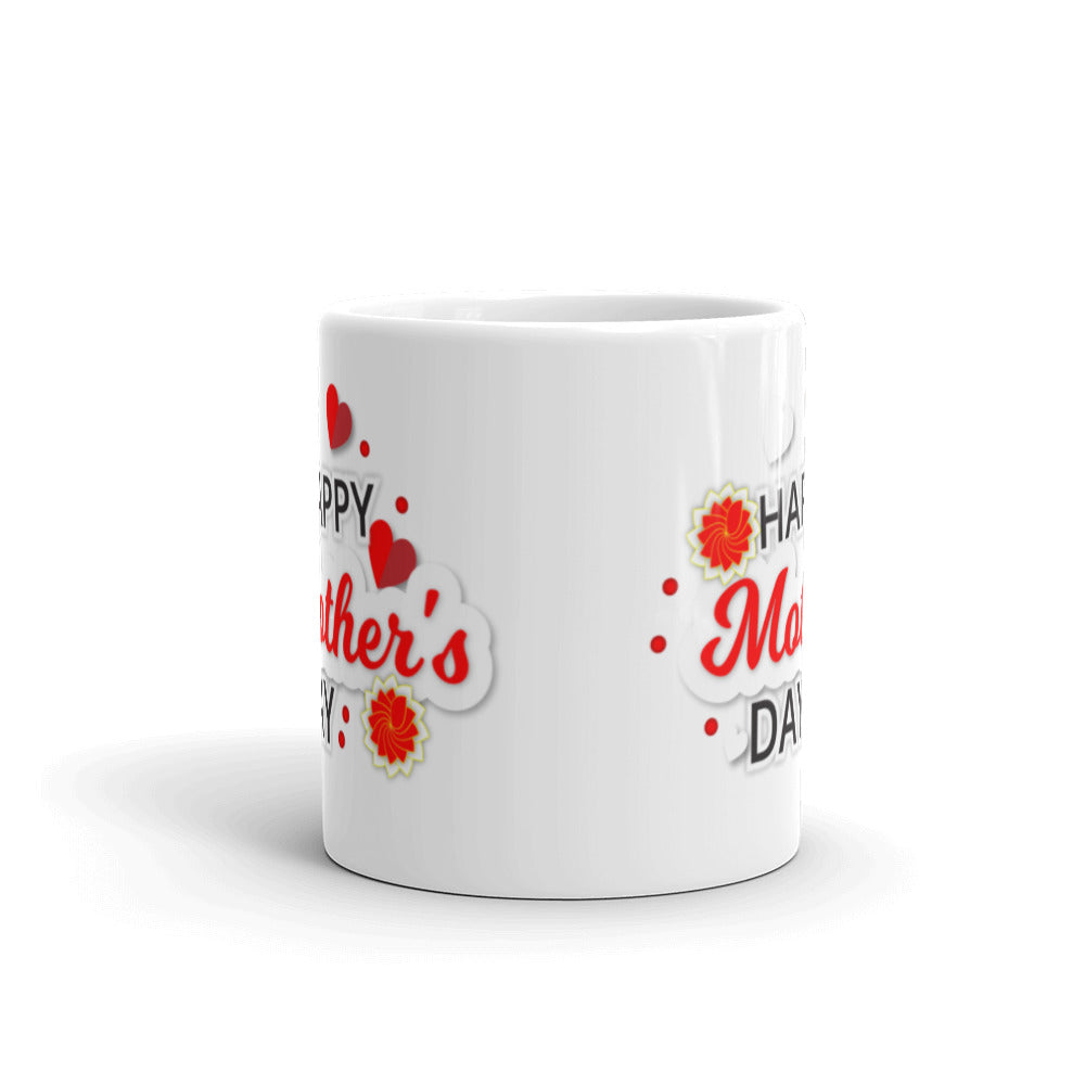 Happy Mothers Day with Red & White Hearts - White glossy mug