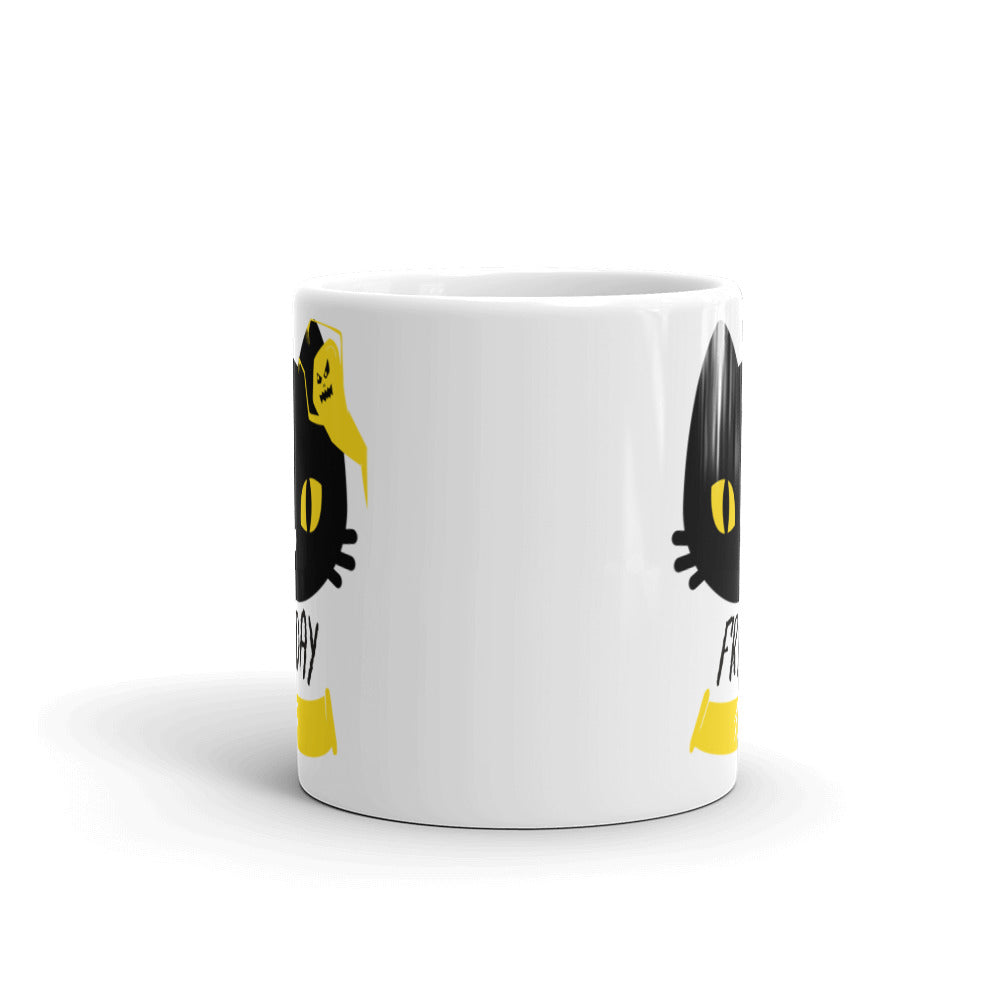 Friday the 13th Black Cat with Ghost - White glossy mug