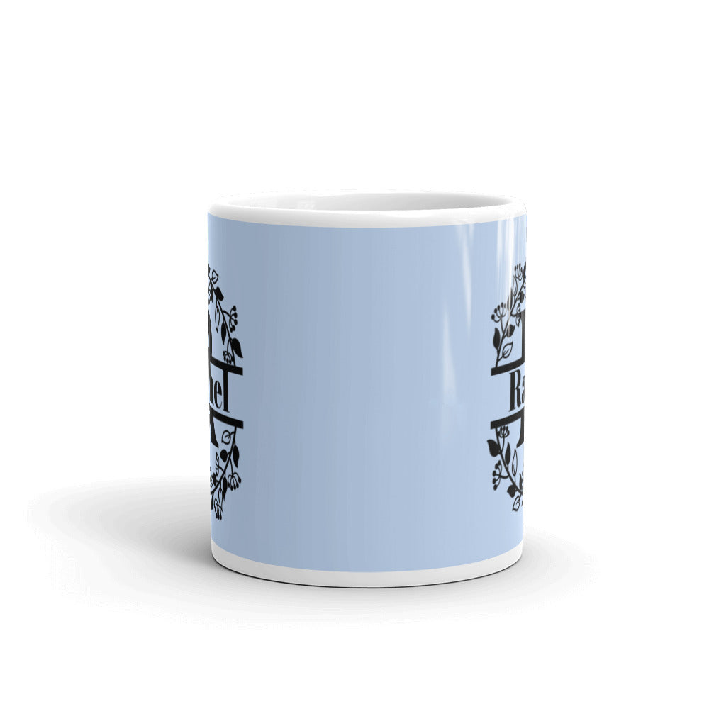 Rachel -  Blue & Black Personalised on White glossy mug