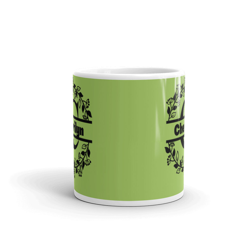 Cherilyn - Green & Black Personalised on White glossy mug