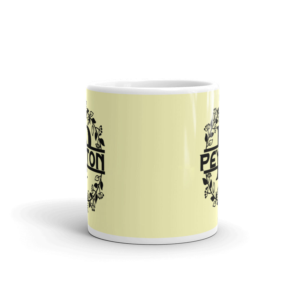 Peyton - Yellow & Black Personalised on White glossy mug